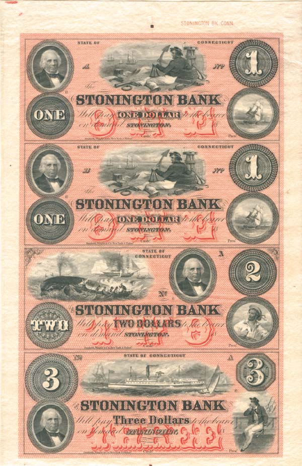 Stonington Bank Uncut Obsolete Sheet - Broken Bank Notes